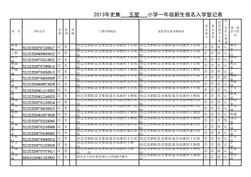 一年级新生报名登记表