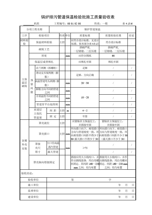 锅炉排污管道保温安装检验批施工质量验收表