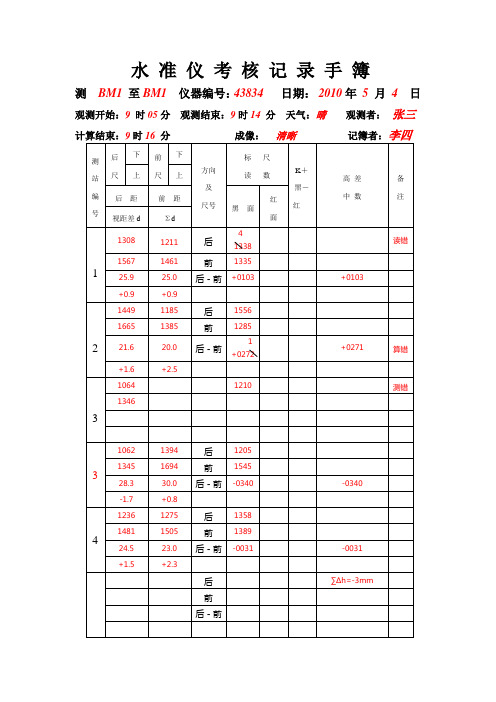 仪器考核记录格式样表及评分标准