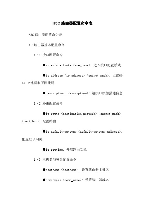 H3C路由器配置命令表