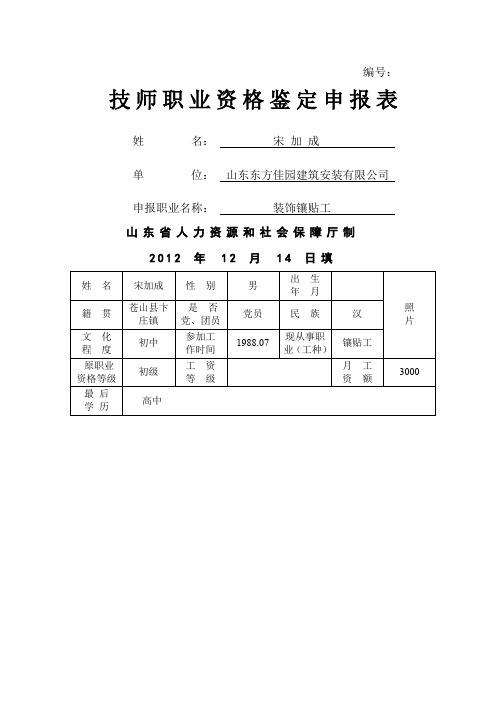 技师职业资格申请表