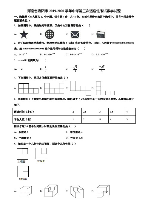 河南省洛阳市2019-2020学年中考第三次适应性考试数学试题含解析