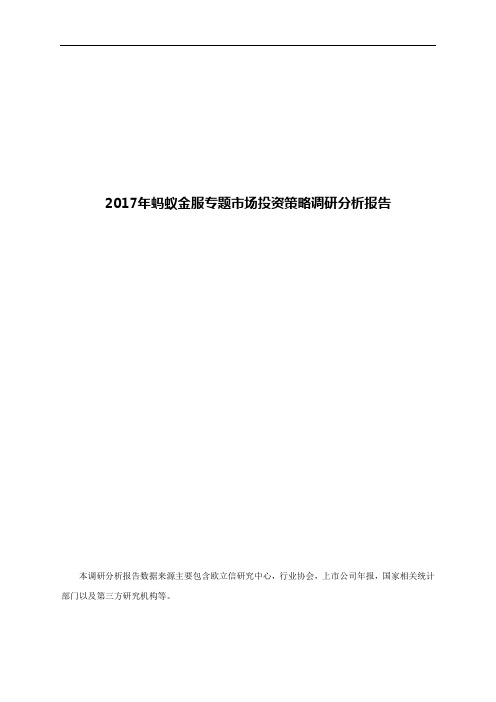 2017年蚂蚁金服专题市场投资策略调研分析报告