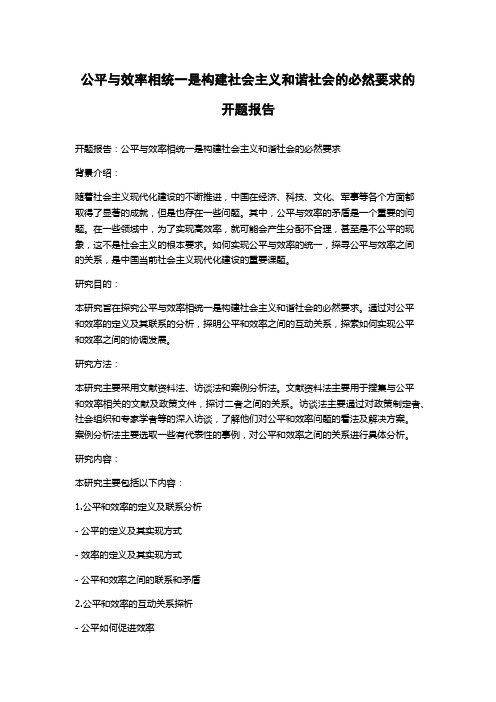 公平与效率相统一是构建社会主义和谐社会的必然要求的开题报告