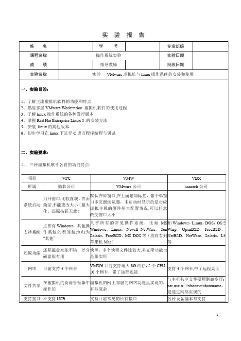 实验一 VMware虚拟机与linux操作系统的安装和使用