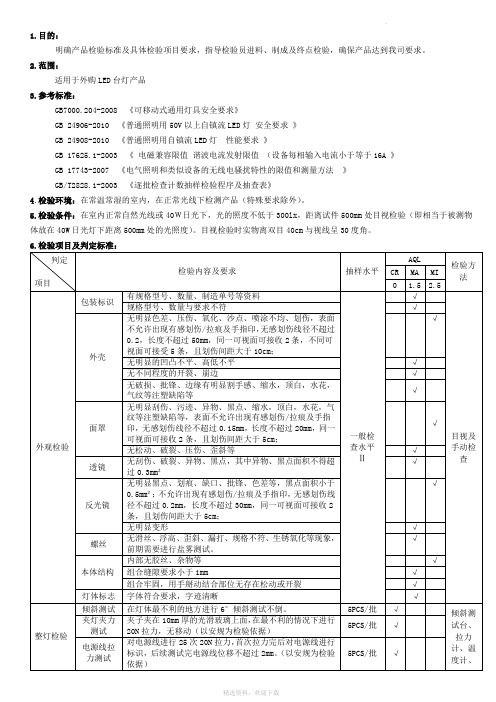 LED台灯检验标准