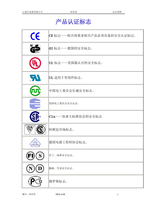 世界主要认证标志大全