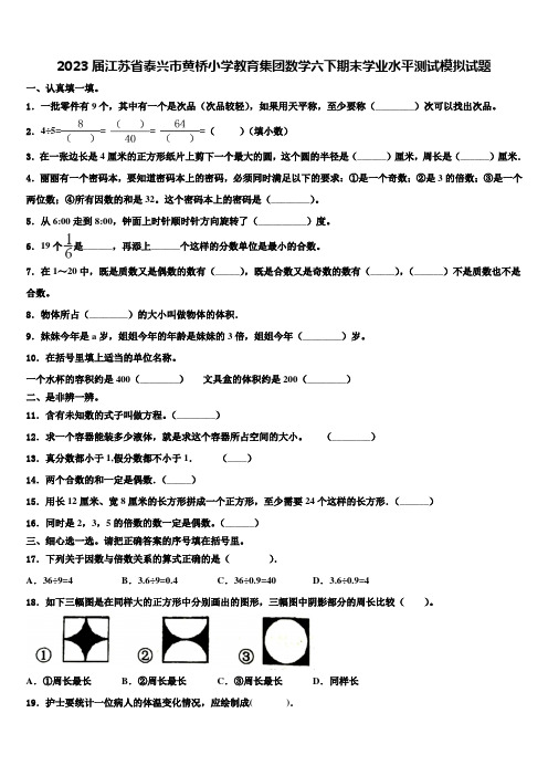 2023届江苏省泰兴市黄桥小学教育集团数学六下期末学业水平测试模拟试题含解析