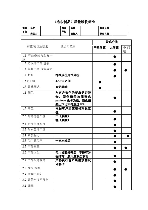 (毛巾制品)质量验收标准