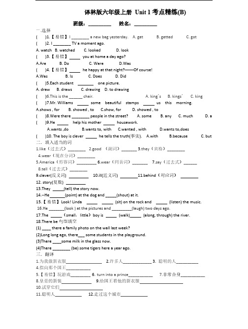 译林版英语六年级上册 Unit 1考点精练(B)及答案