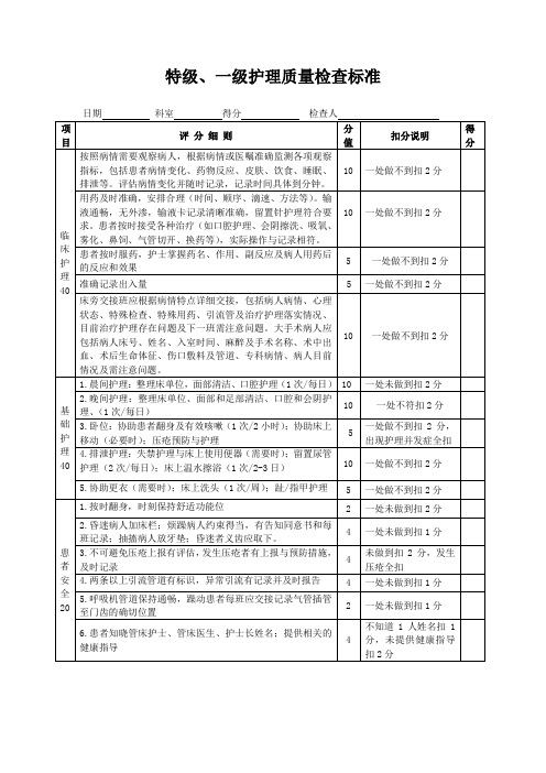 特级一级护理质量检查标准