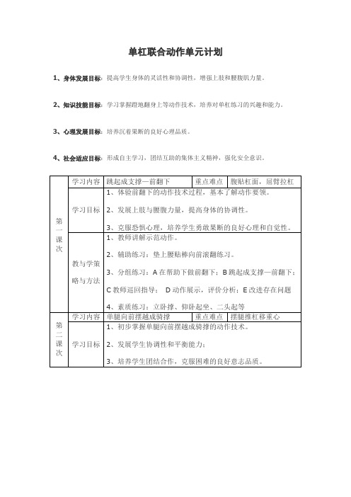 单杠联合动作单元计划