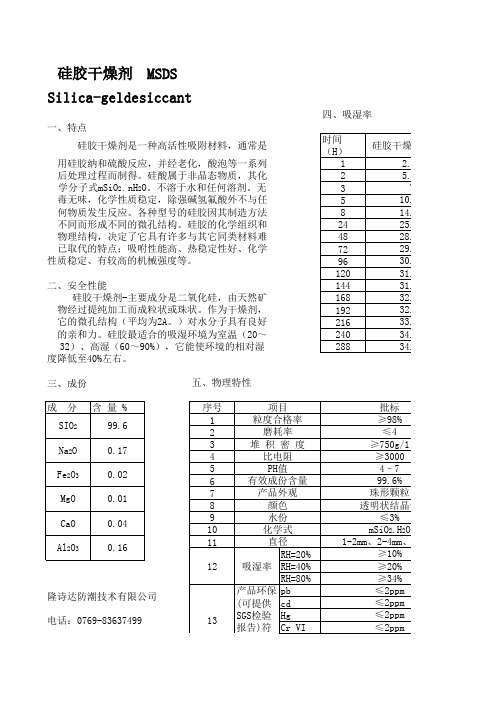 硅胶干燥剂安全性能成份表