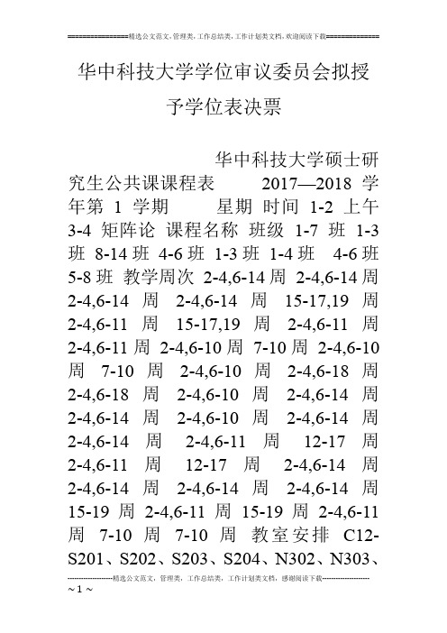 华中科技大学学位审议委员会拟授予学位表决票