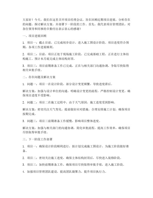 项目经理会议发言稿