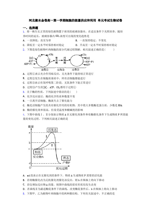 河北衡水金卷高一第一学期细胞的能量供应和利用 单元考试生物试卷