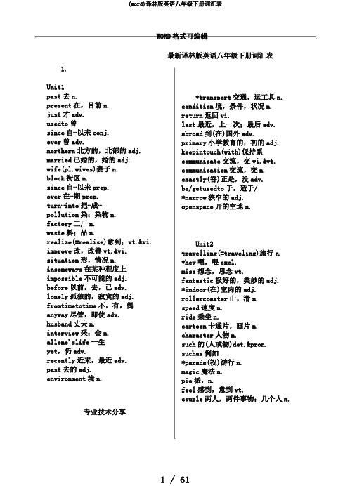 (word)译林版英语八年级下册词汇表