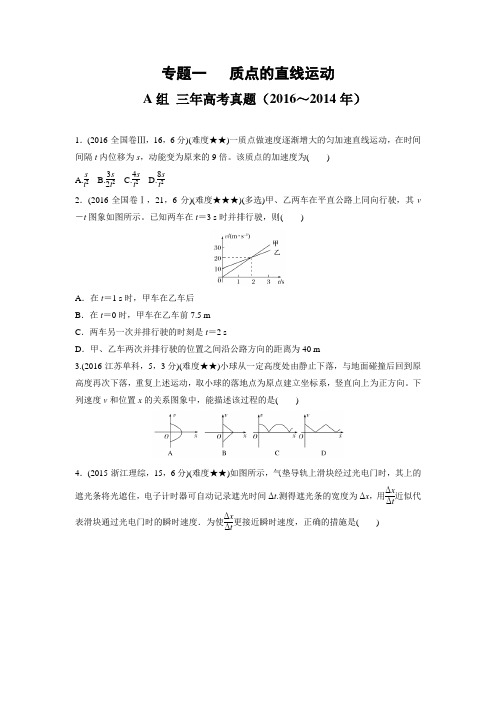 2017版《三年高考两年模拟》物理汇编专题：专题1 质点的直线运动