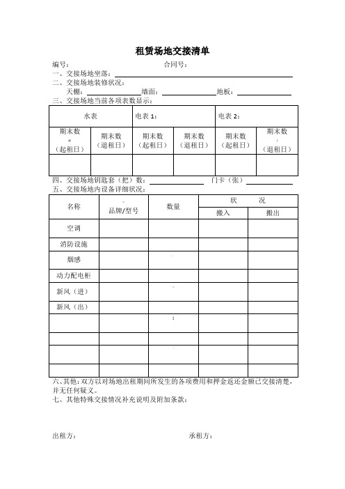 租赁场地交接清单