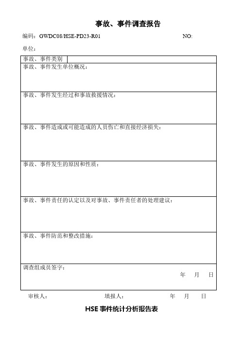 安全事故事件调查报告模板HSE事件快报