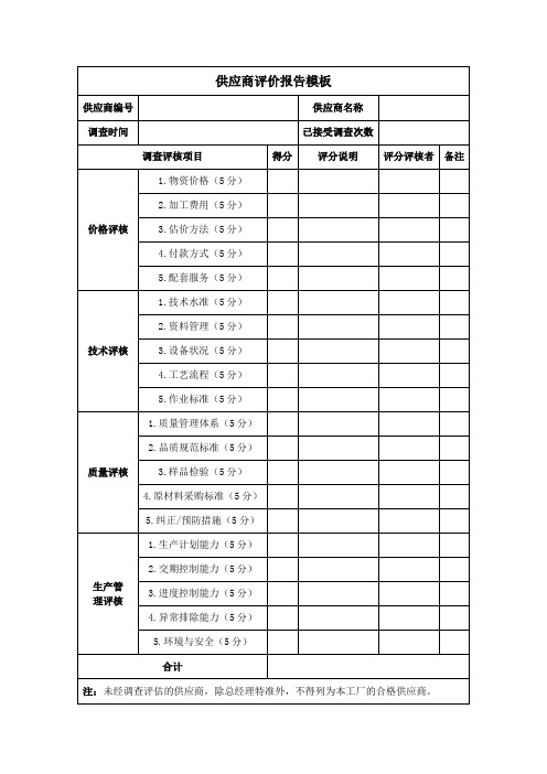 供应商评价报告模板