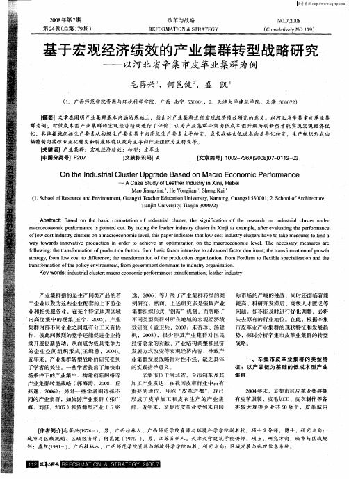 基于宏观经济绩效的产业集群转型战略研究——以河北省辛集市皮革业集群为例