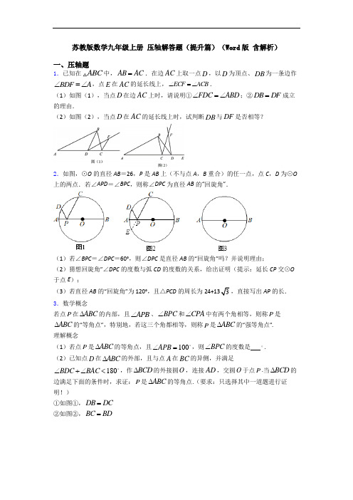 苏教版数学九年级上册 压轴解答题(提升篇)(Word版 含解析)