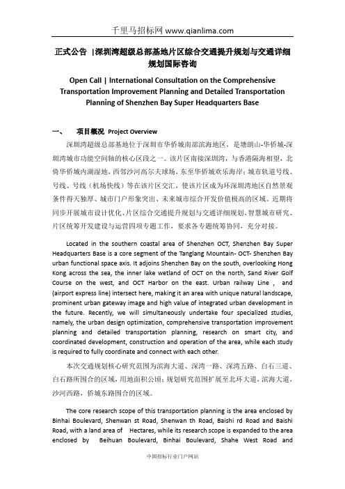 超级总部基地片区综合交通提升规划与交通详细规划国际咨询招投标书范本