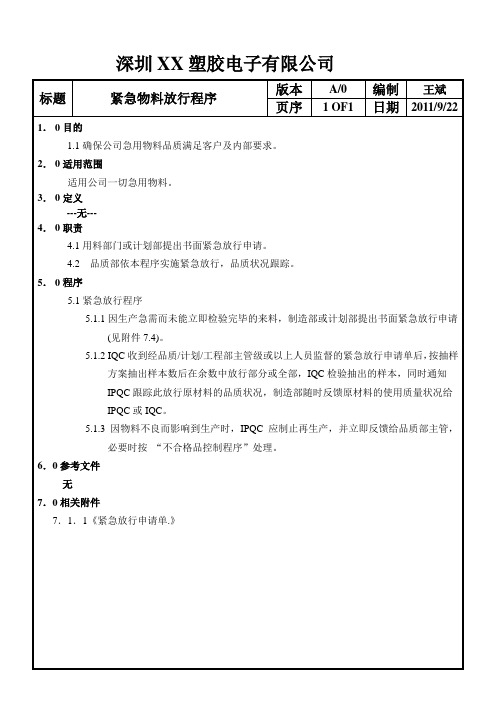 紧急物料放行程序