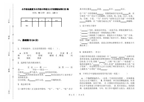 小升初全能复习小升初小学语文小升初模拟试卷III卷