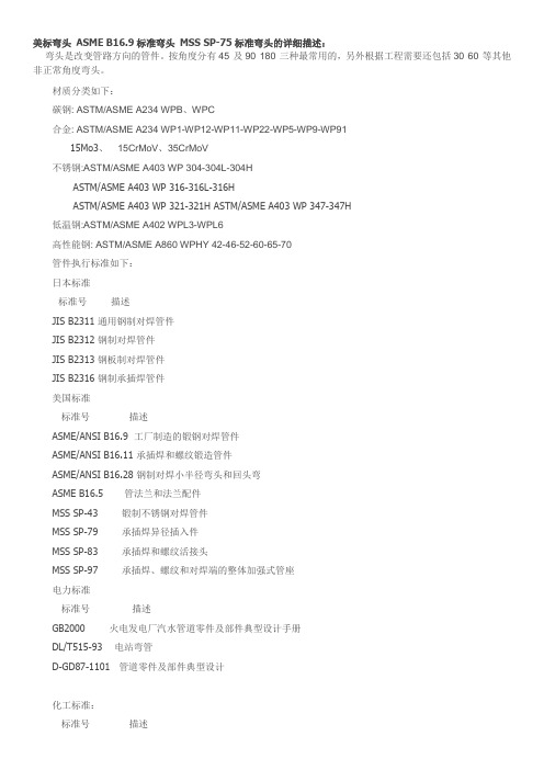 美标弯头 ASME B16.9标准弯头 MSS SP-75标准弯头的详细描述：