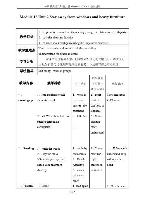 外研版英语八年级上册Module 12 Unit 2 -教案设计