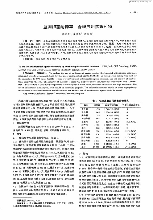 监测细菌耐药率  合理应用抗菌药物