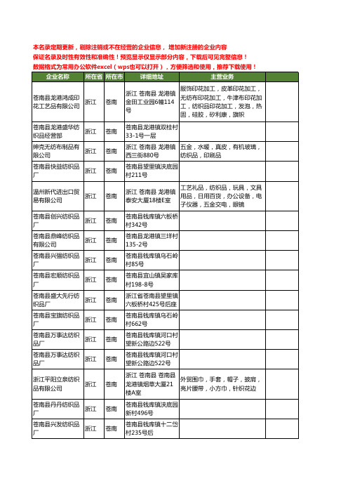 新版浙江省苍南纺织品工商企业公司商家名录名单联系方式大全90家