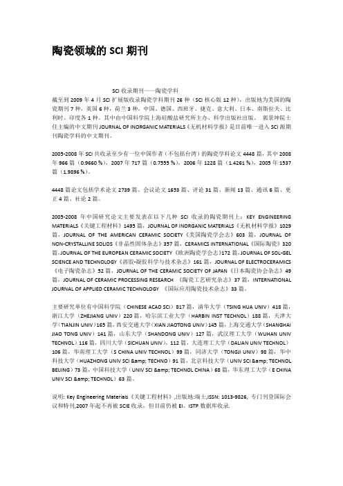 陶瓷领域的SCI期刊