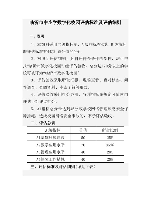 临沂市中小学数字化校园评估标准及评估细则