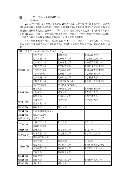 最新全国211大学名单和985工程高校名单(最新完整版)