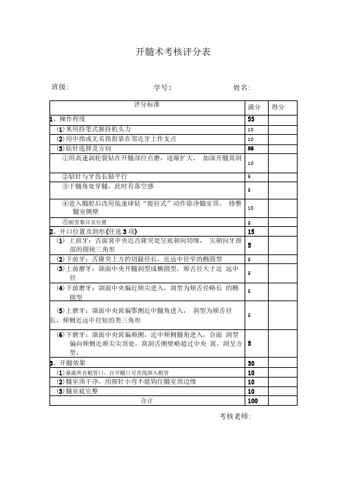 口腔技能操作评分表