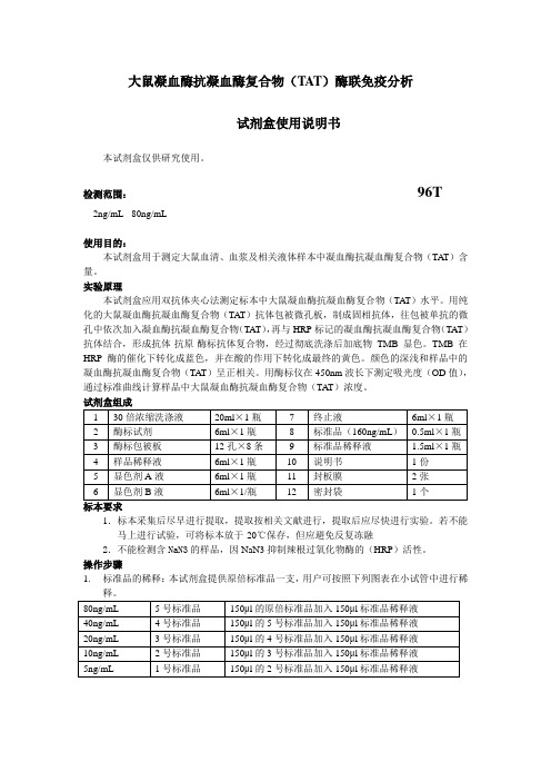 大鼠凝血酶抗凝血酶复合物TAT酶联免疫分析