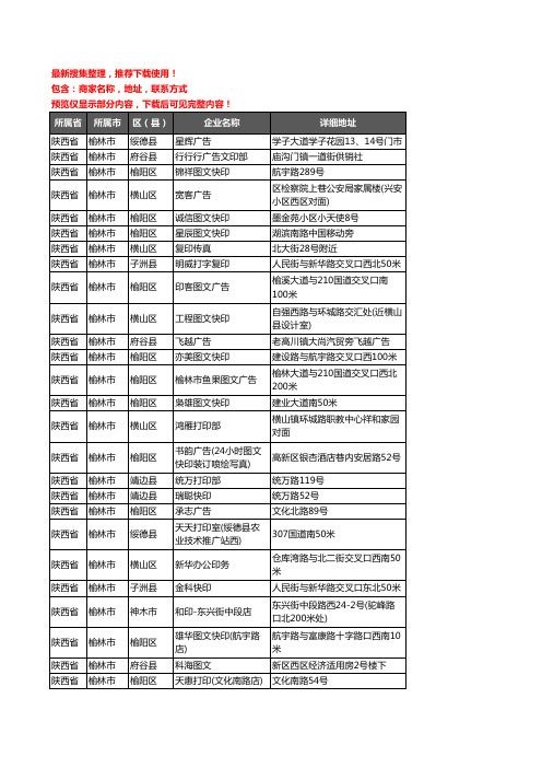 新版陕西省榆林市打印企业公司商家户名录单联系方式地址大全205家