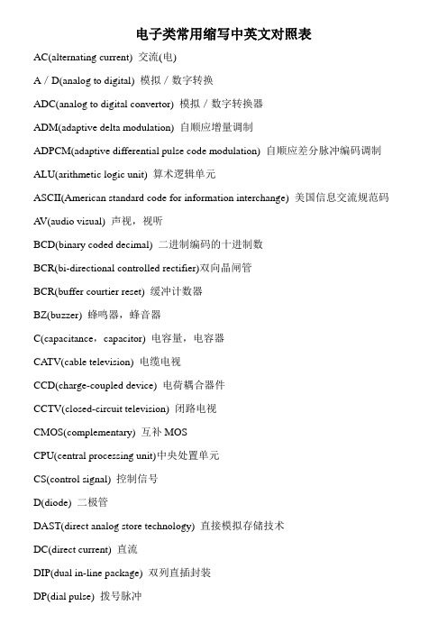 电子类常用缩写中英文对照表