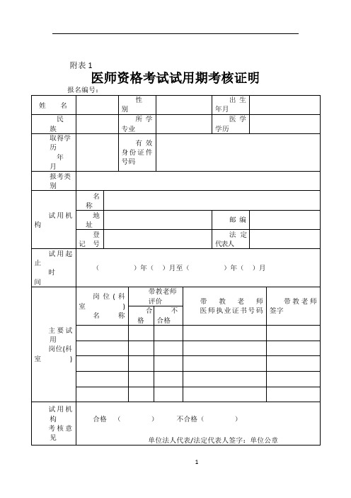 医师资格考试试用期考核证明(填写模板)