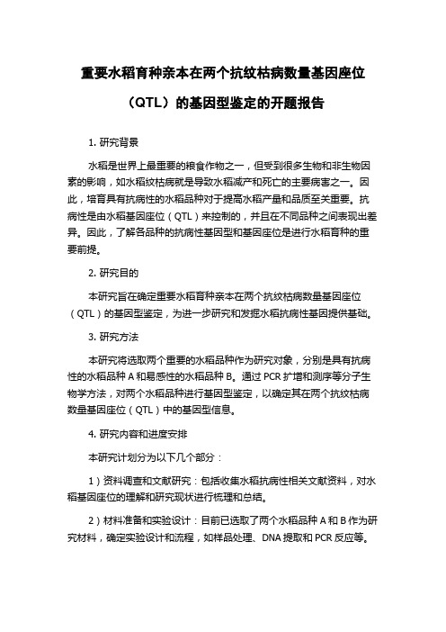 重要水稻育种亲本在两个抗纹枯病数量基因座位(QTL)的基因型鉴定的开题报告