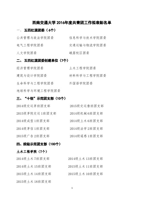 西南交通大学2016年度共青团工作拟表彰名单041019165255