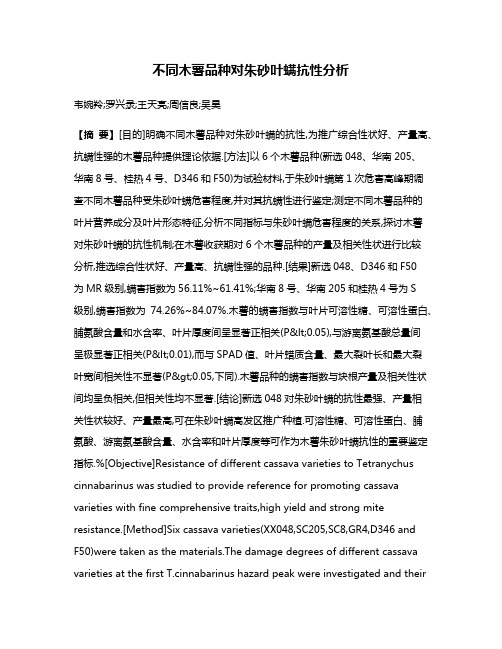 不同木薯品种对朱砂叶螨抗性分析