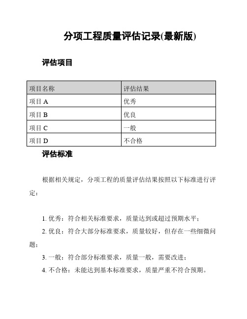 分项工程质量评估记录(最新版)