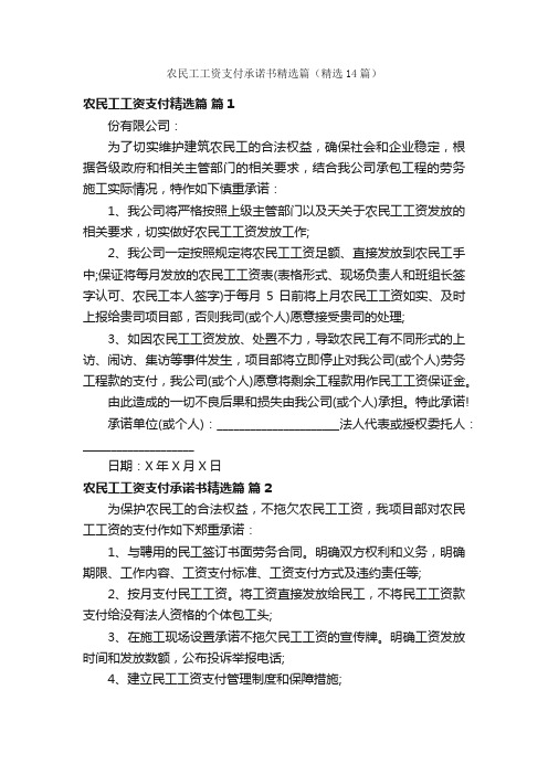 农民工工资支付承诺书精选篇（精选14篇）