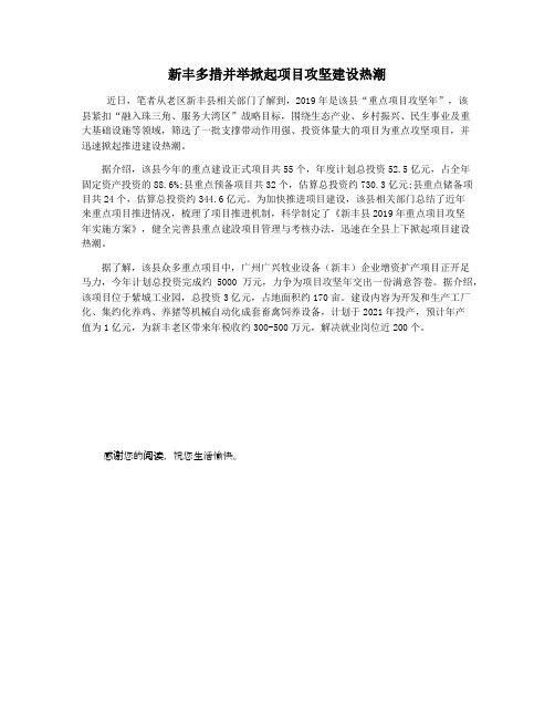 新丰多措并举掀起项目攻坚建设热潮