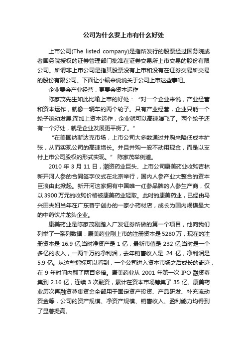 公司为什么要上市有什么好处