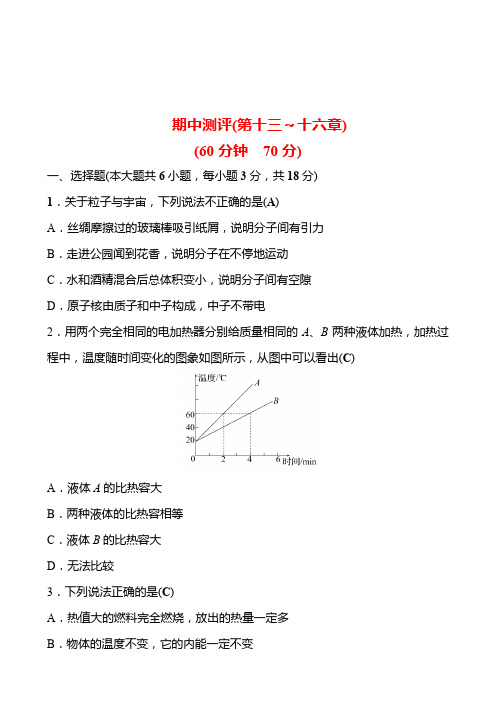 期中测评试卷(教师版)2024人教版九年级物理